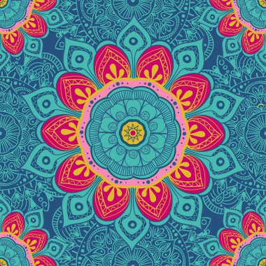 Çiçek mandala renkli arka plan kartları, baskı, Tekstil ve boyama kitapları için. Seamless modeli