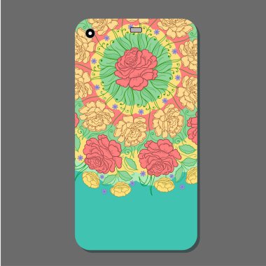 telefon büyük tasarım. Cep telefonu kapağı, çiçek mandala için şık çiçekli süsler. cep telefonu durumda. Vintage Dekor elementleri.