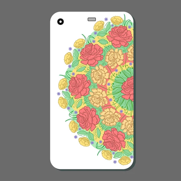 Projeto da caixa do telefone. Enfeites florais na moda para capa de telefone móvel, mandala floral. caixa do telefone móvel.Elementos decorativos vintage . — Vetor de Stock