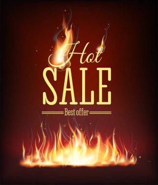 Template design vertical banner with Special sale. Black card for hot offer with frame fire graphic. Invitation layout with flame border. Vector. clipart