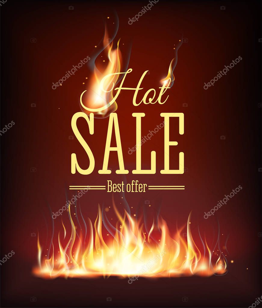 Template design vertical banner with Special sale. Black card for hot offer with frame fire graphic. Invitation layout with flame border . Vector illustration