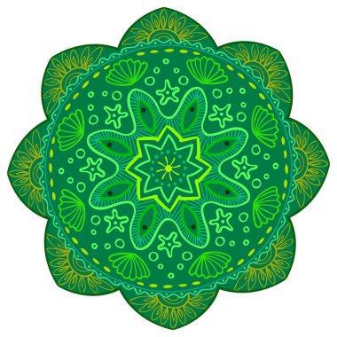 Mandala vektör tasarım öğesi. Yuvarlak süsleme dekorasyon. Renkli çiçek deseni. Stilize çiçek motifi. Karmaşık güzelleşmek örgü madalyon. Dövme Yazdır