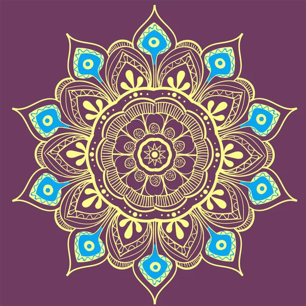 Mandala Vector Design Element. Decoração de ornamento redondo. Padrão de flor colorido. Motivo floral estilizado. Complexo florescer tecer medalhão. Impressão de tatuagem —  Vetores de Stock