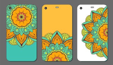 Telefon servis talebi mandala tasarım kümesi. Vintage dekoratif öğeler. Elle çizilmiş arka plan. Islam, Arapça, Indian, Osmanlı motifleri