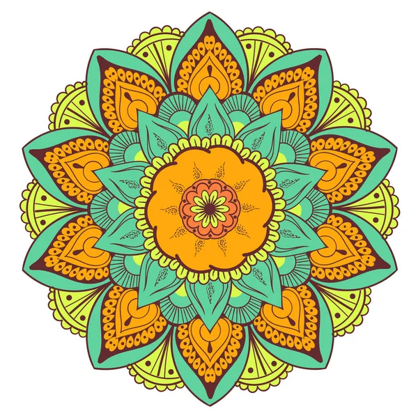Mandala Vector Design Element. Round ornament decoration. Colorful flower pattern. Stylized floral motif. Complex flourish weave medallion. Tattoo print — Stock Vector