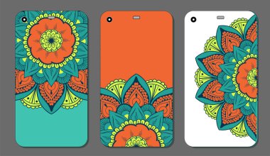 Telefon servis talebi mandala tasarım kümesi. Vintage dekoratif öğeler. Elle çizilmiş arka plan. Islam, Arapça, Indian, Osmanlı motifleri