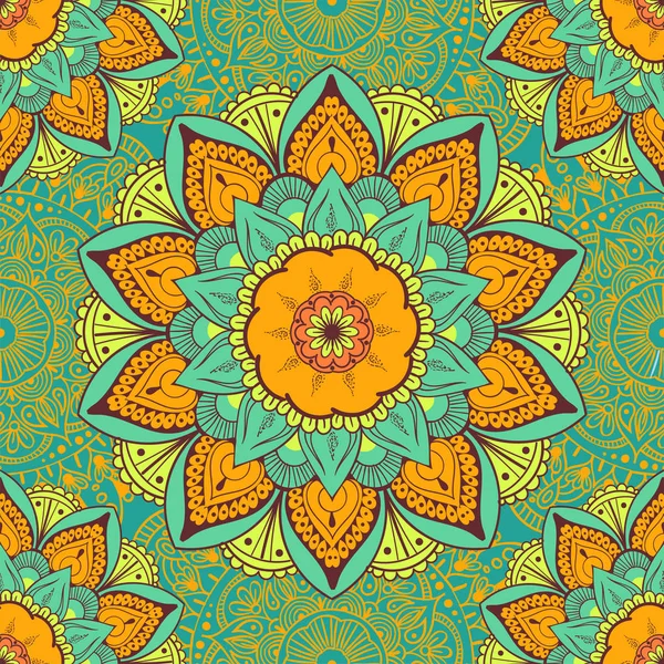 Naadloos etnisch patroon met bloemmotieven. Mandala gestileerde print sjabloon voor stof en papier. Boho chique ontwerp. Zomer mode. — Stockvector