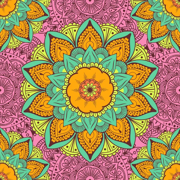 Çiçeksel güdüleri olan kusursuz etnik düzen. Kumaş ve kağıt için mandala stilize baskı şablonu. Boho şık tasarım. Yaz modası.