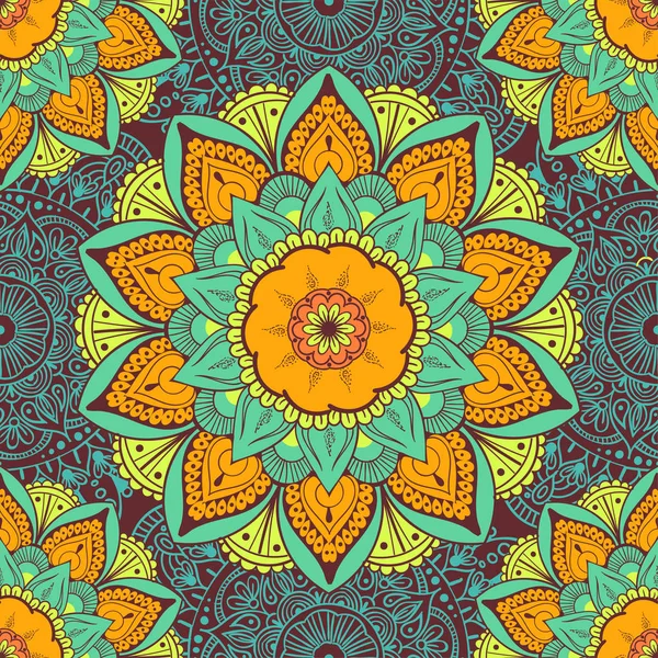 Çiçeksel güdüleri olan kusursuz etnik düzen. Kumaş ve kağıt için mandala stilize baskı şablonu. Boho şık tasarım. Yaz modası.