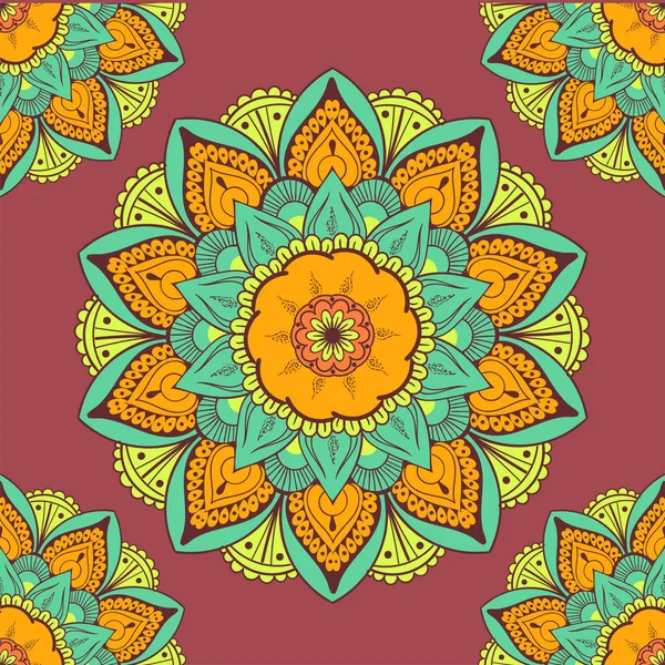 Çiçeksel güdüleri olan kusursuz etnik düzen. Kumaş ve kağıt için mandala stilize baskı şablonu. Boho şık tasarım. Yaz modası.