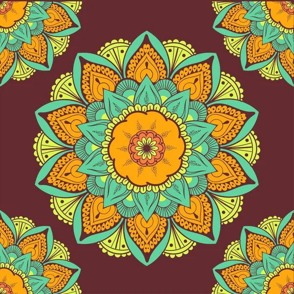 Çiçeksel güdüleri olan kusursuz etnik düzen. Kumaş ve kağıt için mandala stilize baskı şablonu. Boho şık tasarım. Yaz modası.