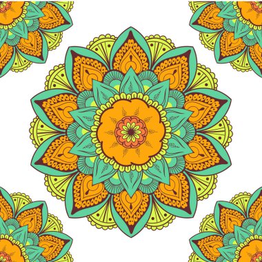 Çiçeksel güdüleri olan kusursuz etnik düzen. Kumaş ve kağıt için mandala stilize baskı şablonu. Boho şık tasarım. Yaz modası.