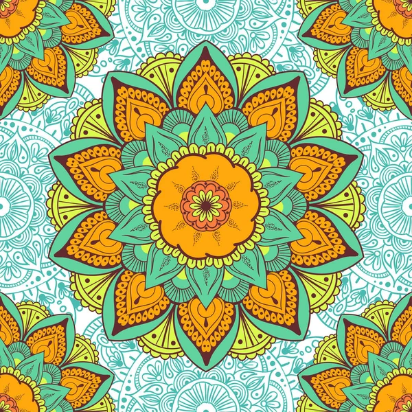 Çiçeksel güdüleri olan kusursuz etnik düzen. Kumaş ve kağıt için mandala stilize baskı şablonu. Boho şık tasarım. Yaz modası.