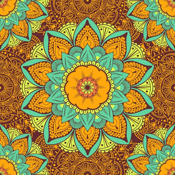 Naadloos etnisch patroon met bloemmotieven. Mandala gestileerde print sjabloon voor stof en papier. Boho chique ontwerp. Zomer mode. — Stockvector
