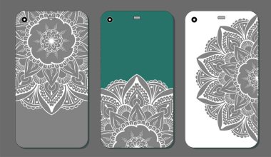 Telefon servis talebi mandala tasarım kümesi. Vintage dekoratif öğeler. Elle çizilmiş arka plan. Islam, Arapça, Indian, Osmanlı motifleri