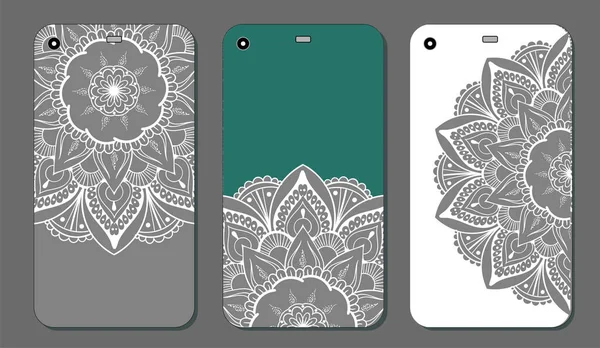 Phone case mandala design set. Vintage decorative elements. Hand drawn background. Islam, Arabic, Indian, ottoman motifs — Stock Vector