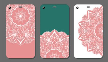 Telefon servis talebi mandala tasarım kümesi. Vintage dekoratif öğeler. Elle çizilmiş arka plan. Islam, Arapça, Indian, Osmanlı motifleri