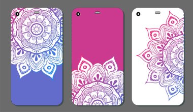 Telefon servis talebi mandala tasarım kümesi. Vintage dekoratif öğeler. Elle çizilmiş arka plan. Islam, Arapça, Indian, Osmanlı motifleri