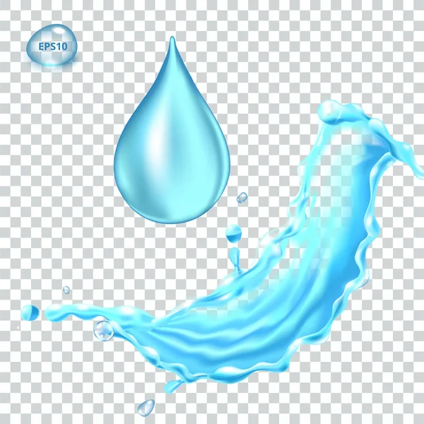 Salpicadura de agua vectorial transparente y gota de agua sobre fondo claro — Vector de stock