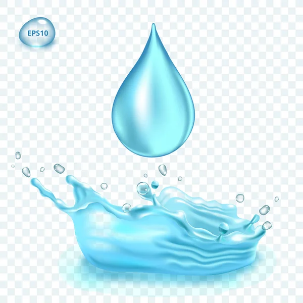 Salpicadura de agua vectorial transparente y gota de agua sobre fondo claro — Vector de stock