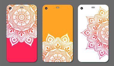 Telefon servis talebi mandala tasarım kümesi. Vintage dekoratif öğeler. Elle çizilmiş arka plan. Islam, Arapça, Indian, Osmanlı motifleri