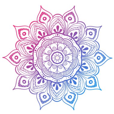 Mandala vektör tasarım öğesi. Yuvarlak süsleme dekorasyon. Renkli çiçek deseni. Stilize çiçek motifi. Karmaşık güzelleşmek örgü madalyon. Dövme Yazdır