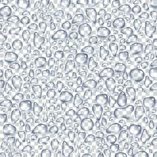 Gotas de chuva de água ou chuveiro de vapor isolado em fundo transparente. Gotas puras realistas condensadas. Vetor bolhas de água de vapor claras na superfície de vidro da janela para o seu projeto . — Vetor de Stock