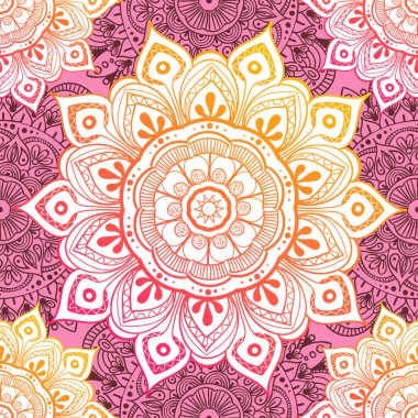 Çiçeksel güdüleri olan kusursuz etnik düzen. Kumaş ve kağıt için mandala stilize baskı şablonu. Boho şık tasarım. Yaz modası.