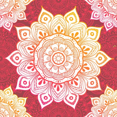 Çiçek motifleri ile Seamless etnik modeli. Kumaş ve kağıt için Mandala stilize yazdırma şablonu. Boho chic tasarım. Yaz modası. Vektör çizim