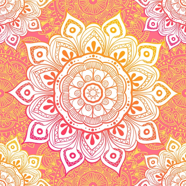 Seamless ethnic pattern with floral motives. Mandala stylized print template for fabric and paper. Boho chic design. Summer fashion. — Stock Vector