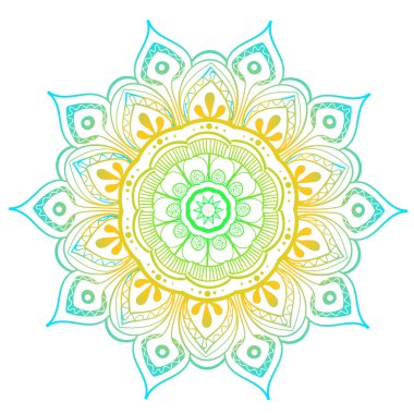 Mandala vektör tasarım öğesi. Yuvarlak süsleme dekorasyon. Renkli çiçek deseni. Stilize çiçek motifi. Karmaşık güzelleşmek örgü madalyon. Dövme Yazdır