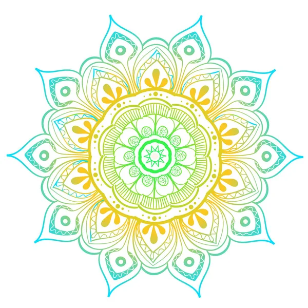 Mandala Vector Elemento di Design. Decorazione ornamento rotondo. Modello di fiore colorato. Motivo floreale stilizzato. Complesso fioriscono tessitura medaglione. Stampa tatuaggio — Vettoriale Stock