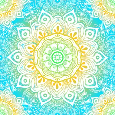 Çiçeksel güdüleri olan kusursuz etnik düzen. Kumaş ve kağıt için mandala stilize baskı şablonu. Boho şık tasarım. Yaz modası.