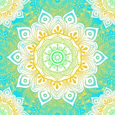 Çiçeksel güdüleri olan kusursuz etnik düzen. Kumaş ve kağıt için mandala stilize baskı şablonu. Boho şık tasarım. Yaz modası.