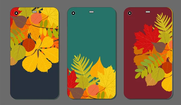 Set of Autumn ornament for mobile phone cover. The visible part of the clipping mask. The sample is ready for printing after the release clipping mask.Vector illustration — Stock Vector