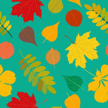 Dikişsiz sonbahar desen turuncu, sarı, kahverengi kırmızı sonbahar orman rowan, huş ağacı, ağaç yaprakları ve otlar. Duvar kağıdı, arka plan güzel, şirin, trendy parlak baskı