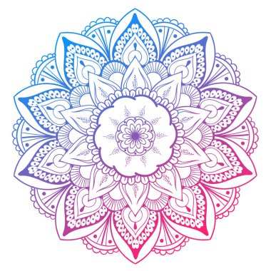Mandala vektör tasarım öğesi. Yuvarlak süsleme dekorasyon. Renkli çiçek deseni. Stilize çiçek motifi. Karmaşık güzelleşmek örgü madalyon. Dövme Yazdır