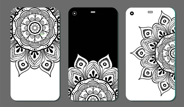 Telefon servis talebi mandala tasarım kümesi. Vintage dekoratif öğeler. Elle çizilmiş arka plan. Islam, Arapça, Indian, Osmanlı motifleri