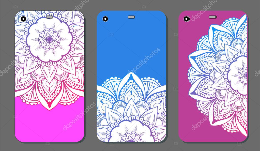 Vector illustration of Phone case mandala design set. Vintage decorative elements. Hand drawn background. Islam, Arabic, Indian, ottoman motifs