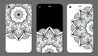 Telefon servis talebi mandala tasarım kümesi. Vintage dekoratif öğeler. Elle çizilmiş arka plan. Islam, Arapça, Indian, Osmanlı motifleri