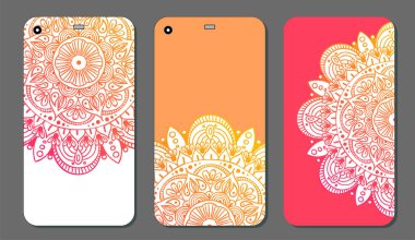 Telefon servis talebi mandala tasarım kümesi. Vintage dekoratif öğeler. Elle çizilmiş arka plan. Islam, Arapça, Indian, Osmanlı motifleri