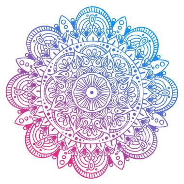 Mandala vektör tasarım öğesi. Yuvarlak süsleme dekorasyon. Renkli çiçek deseni. Stilize çiçek motifi. Karmaşık güzelleşmek örgü madalyon. Dövme Yazdır