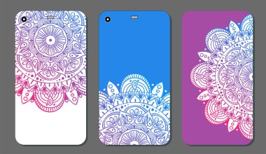 Telefon servis talebi mandala tasarım kümesi. Vintage dekoratif öğeler. Elle çizilmiş arka plan. Islam, Arapça, Indian, Osmanlı motifleri