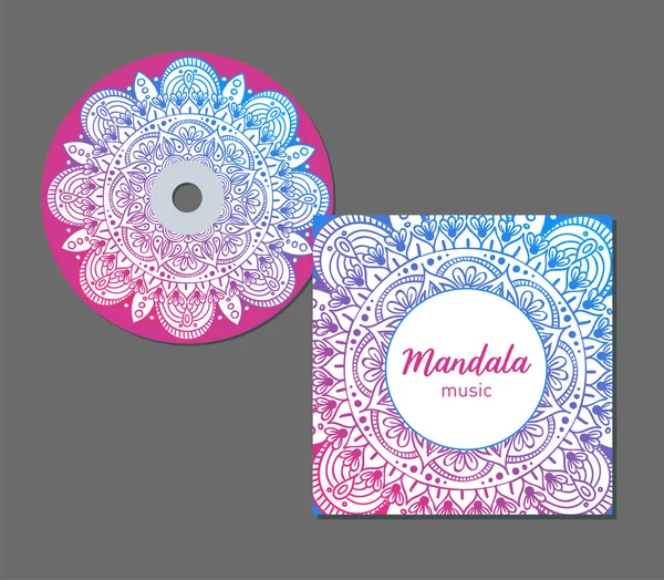 CD cover design template with floral mandala style. Arabic, indian, pakistan, asian motif. Vector illustration.