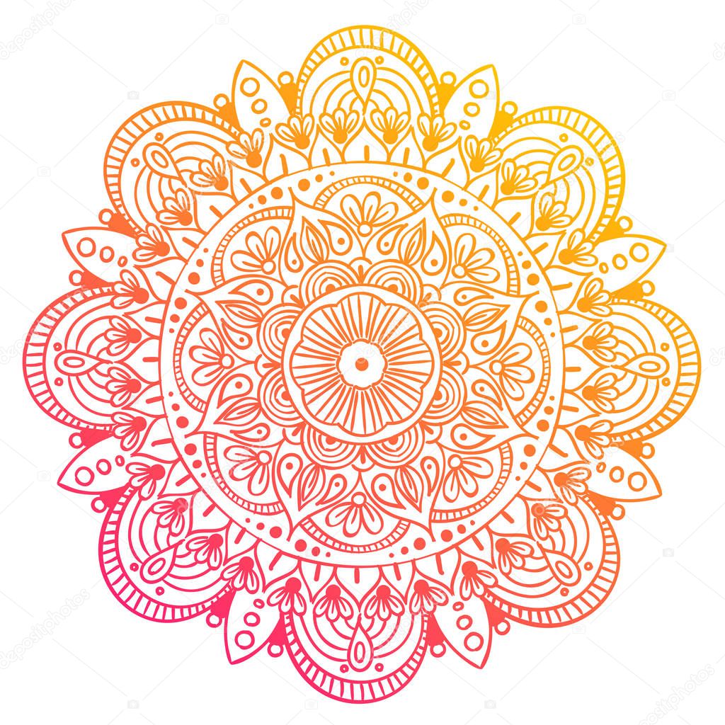 Mandala Vector Design Element. Round ornament decoration. Colorful flower pattern. Stylized floral motif. Complex flourish weave medallion. Tattoo print