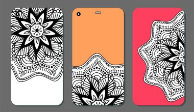 Telefon servis talebi mandala tasarım kümesi. Vintage dekoratif öğeler. Elle çizilmiş arka plan. Islam, Arapça, Indian, Osmanlı motifleri