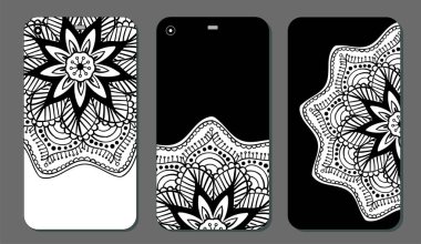 Telefon servis talebi mandala tasarım kümesi. Vintage dekoratif öğeler. Elle çizilmiş arka plan. Islam, Arapça, Indian, Osmanlı motifleri