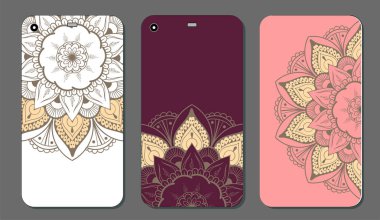 Telefon servis talebi mandala tasarım kümesi. Vintage dekoratif öğeler. Elle çizilmiş arka plan. Islam, Arapça, Indian, Osmanlı motifleri