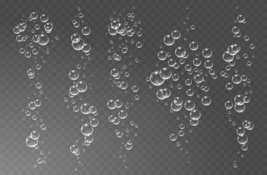 Şeffaf arkaplanda su vektörü illüstrasyonu altındaki kabarcıklar