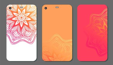 Telefon servis talebi mandala tasarım kümesi. Vintage dekoratif öğeler. Elle çizilmiş arka plan. Islam, Arapça, Indian, Osmanlı motifleri